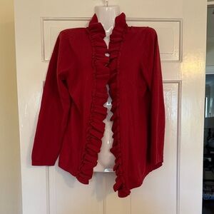 Chico's Vibrant Red Ruffled Cardigan